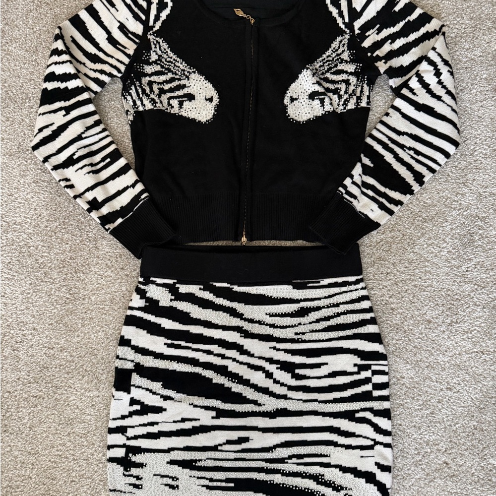 Zebra Print Black and White Skirt